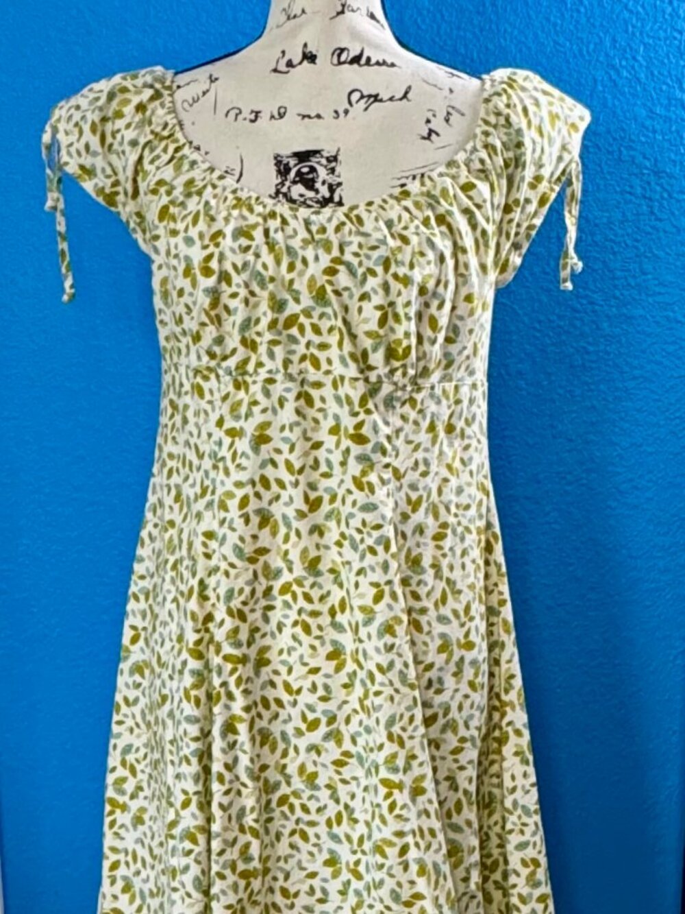 Heart of Haute Ivory Green Leaf Print Cotton Dress 1X